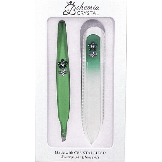 Bohemia Crystal Swarovski Glasfeile 9 cm + Pinzette 9,5 cm, Geschenkset 1 Stück