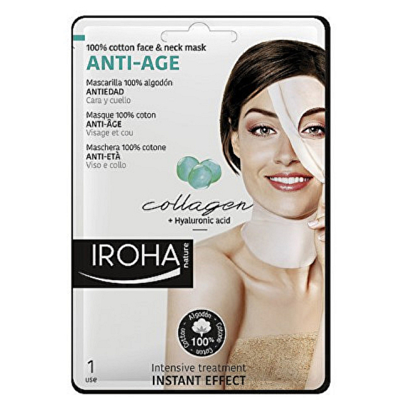 Iroha Anti-Age Cotton Gesichts- und Halsmaske mit Kollagen und Hyaluronserum 30 ml