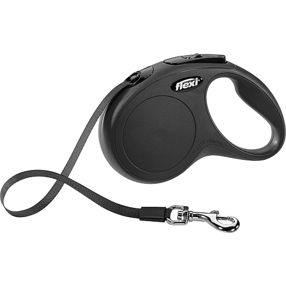 Flexi New Classic Original Tape Automatikleine für Hunde bis 15 kg, schwarz, S klein, Länge 5 m