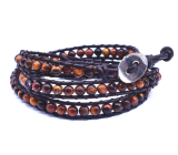 Tigerauge Lederarmband braun Naturstein Wickelperle handgestrickt 6 mm / ca. 34 cm + 5 cm, Stein der Sonne und Erde, bringt Glück und Reichtum