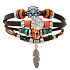 Mehrlagiges Lederarmband, Feder + Mond-/Sonnensymbol, größenverstellbar