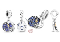 Charm Sterling Silber 925 Weihnachtsmann auf dem Mond 2in1, Weihnachtsarmband-Anhänger