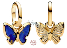 Charm Sterlingové stříbro 925 Mini medailon Motýl, modrý malý, pozlacený, přívěsek na náramek zvíře