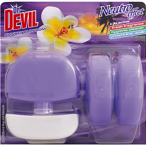 Dr. Devil 3in1 Sunset Blossom flüssiger WC-Block, Halter + Nachfüllung 3× 55 ml