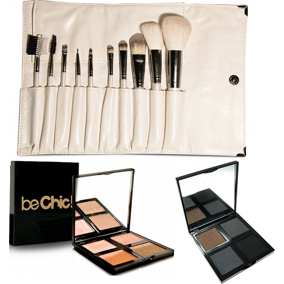 Sei schick! Pearle Miracle Set aus Kosmetikpinseln 10 Stück + Summer Look-Palette mit 4 Lidschatten + Smokey Eyes-Palette mit 4 Lidschatten