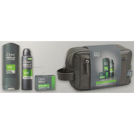 Dove Men + Care FM Extra Frisches Duschgel 250 ml + Deodorant Spray für Männer 150 ml + Cremetablette 90 g + Toilettentasche, Kosmetikset