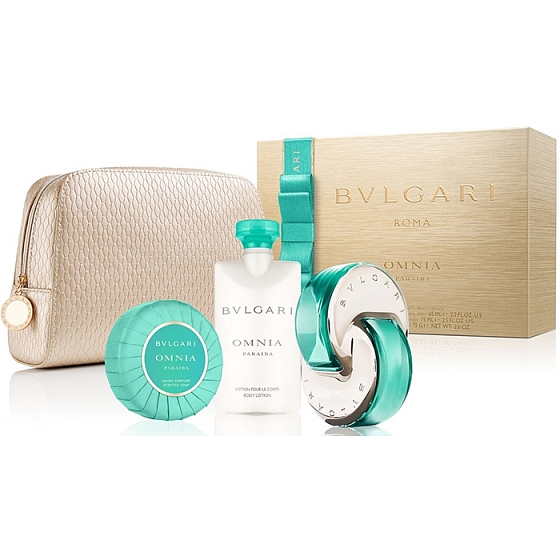 Bvlgari Omnia Paraiba Eau de Toilette für Frauen 65 ml + Körperlotion 75 ml + duftende Toilettenseife 75 g + Hülle, Geschenkset