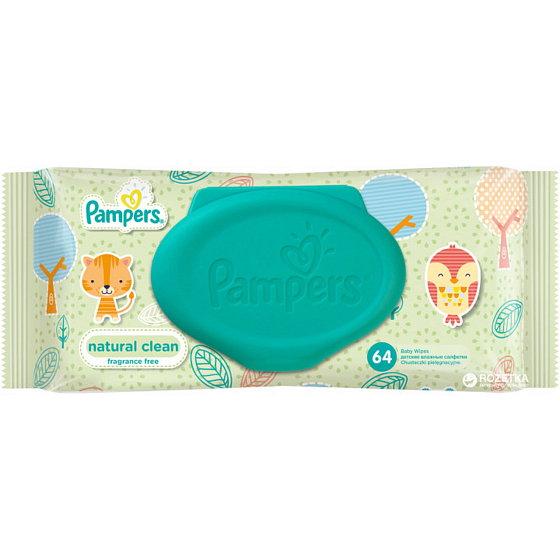 Pampers Natural Clean mit Kamille Feuchttüchern für sehr empfindliche Haut für Kinder 64 Stück, nicht duftend