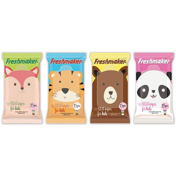 Freshmaker Kids Animals feuchte kosmetische Tücher 15 Stück