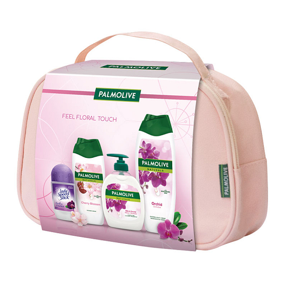 Palmolive Natural Milk & Orchid Duschgel 250 ml + Flüssigseife 300 ml + Kirschblüten Duschgel 250 ml + Lady Speed Stick Fresh & Essence Luxuriöse Frische Antitranspirant Roll-on 50 ml + Etui, Kosmetikset