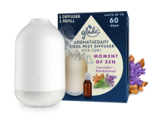Glade Aromatherapie Cool Mist Diffusor Moment of Zen Lavendel + Sandelholz Diffusor führte Hintergrundbeleuchtung, Farbe weiß, 1 + 17,4 ml