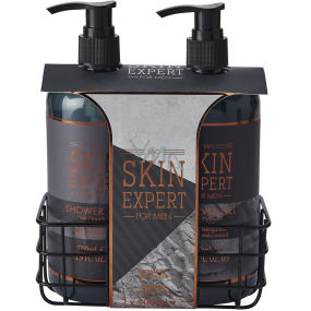 Sunkissed Shower Duo Skin Expert Duschgel 500 ml + Haarshampoo 500 ml + Metallkorb, Kosmetikset für Männer