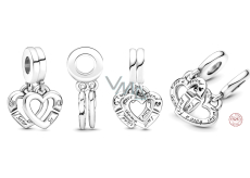Charm Sterlingsilber 925 Verbundene Schwesternherzen, 2-in-1 teilbarer Anhänger für Armband Familie