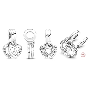 Charm Sterlingsilber 925 Verbundene Schwesternherzen, 2-in-1 teilbarer Anhänger für Armband Familie
