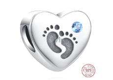 Charme Sterling Silber 925 Footprints Baby Boy, Perle Herz am Armband Familie