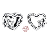 Charme Sterling Silber 925 Herz mit ineinander verschlungenen Stern, Perle auf Armband Familie