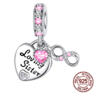 Charm Sterlingsilber 925 Schwestern für immer doppeltes Herz und Unendlichkeit, 3-in-1 Anhänger für Armband Liebe