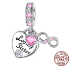 Charm Sterlingsilber 925 Schwestern für immer doppeltes Herz und Unendlichkeit, 3-in-1 Anhänger für Armband Liebe
