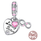 Charm Sterlingsilber 925 Schwestern für immer doppeltes Herz und Unendlichkeit, 3-in-1 Anhänger für Armband Liebe