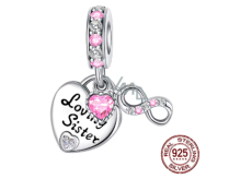 Charm Sterlingsilber 925 Schwestern für immer doppeltes Herz und Unendlichkeit, 3-in-1 Anhänger für Armband Liebe