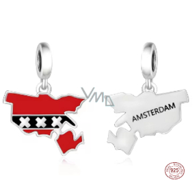 Charm Sterlingové stříbro 925 Nizozemsko Amsterodam vlajka - houpající se mapa přívěsek na náramek cestování Charm Sterlingové stříbro 925 Nizozemsko Amsterodam vlajka - houpající se mapa přívěsek na náramek cestování
