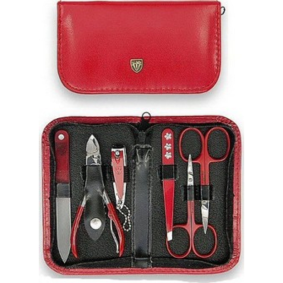 Kellermann 3 Swords Luxus Maniküre 6 Stück Kunstleder aus hochwertigem Kunstleder Rot