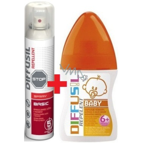 Diffusil Repellent Grundlegendes Repellent zur Abwehr von Mücken, Zecken und Fliegen fliegen 200 ml + Diffusil Baby Repellent 100 ml