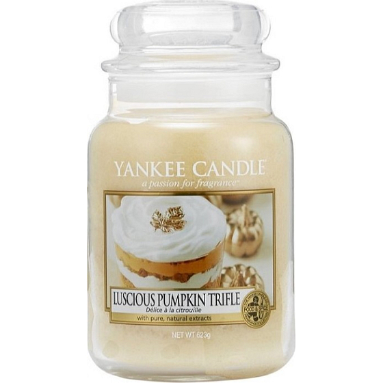 Yankee Candle Luscious Pumpkin Trifle - Köstliche Duftkerze mit Kürbis-Delikatesse Klassisches großes Glas 623 g