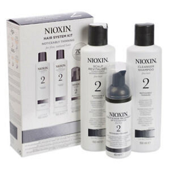 Nioxin System 2 Care 3-Phasen-System zur Behandlung starker Ausdünnung von feinem Naturhaar, Shampoo 150 ml + Spülung 150 ml + Spülungsfreie Pflege 40 ml