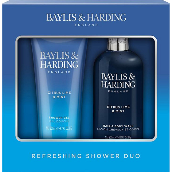 Baylis & Harding Men´s Citrus Lime & Mint Reinigungsgel für Körper und Haar 300 ml + Duschgel 200 ml, Kosmetikset für Männer