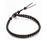 Obsidian Lederarmband Naturstein, handgefertigt, Schließe, Kugel 4 mm / 17 - 23 cm, Rettungsstein