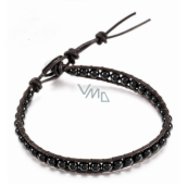 Obsidian Lederarmband Naturstein, handgefertigt, Schließe, Kugel 4 mm / 17 - 23 cm, Rettungsstein