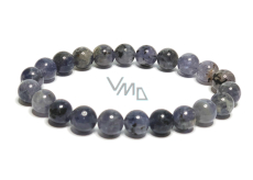 Iolith / Cordierit Armband elastischer Naturstein, Kugel 8 mm / 16 - 17 cm