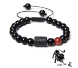 Onyx Sternzeichen Löwe, Natursteinarmband, 8mm Kugel/ verstellbare Größe, Lebenskraftstein