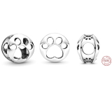 Sterling Silber 925 Gestanzte Pfote eines vierbeinigen Haustieres, Perle an einem Haustierarmband