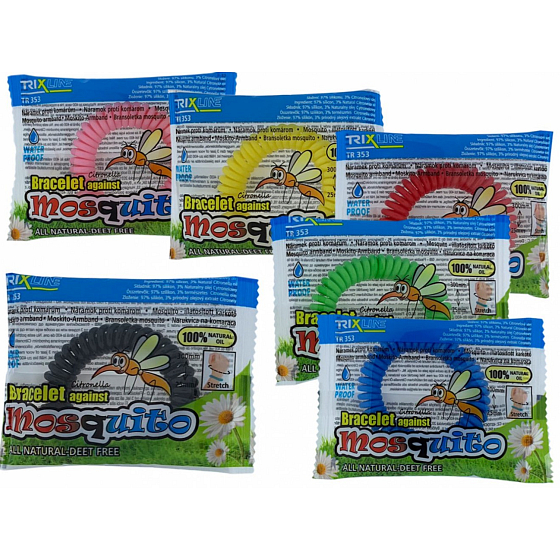 Trixline Mosquito Repellent Waterproof Bracelet - Moskito-Gummiband mit Citriodiol 1 Stück, TR 353 zufällige Auswahl