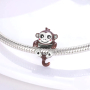 Charme Sterling Silber 925 Affe mit zwei Herzen, Perle auf Armband Tier
