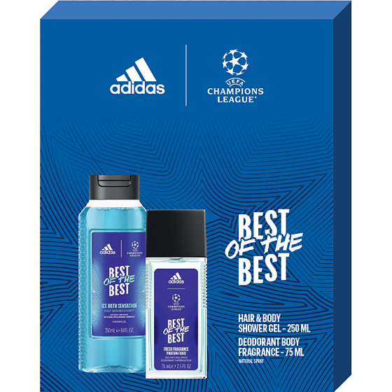 Adidas UEFA Champions League Best of The Best parfümiertes Deo-Glas 75 ml + Duschgel 250 ml, Kosmetikset für Männer