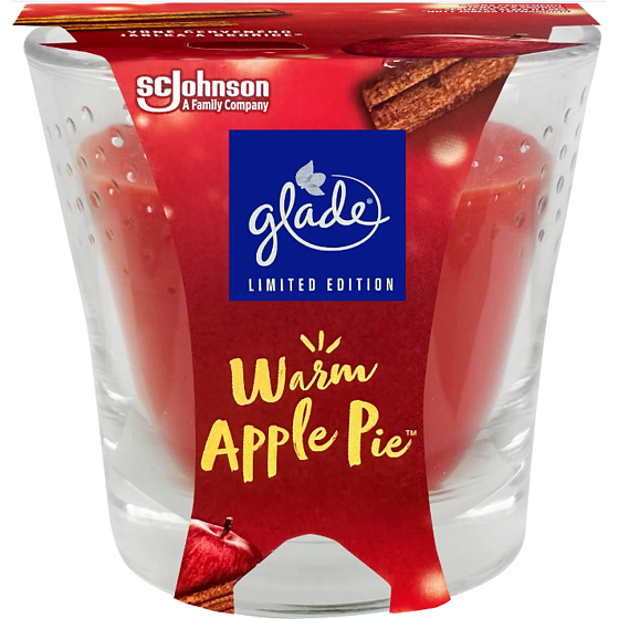 Glade Warm Apple Pie Duftkerze mit rotem Apfel und Zimt im Glas, Brenndauer bis zu 38 Stunden 129 g