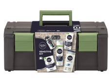 Nivea Men Sensitive Kit Gesichtscreme 75 ml + Nivea Men Sensitive After Shave 100 ml + Nivea Men Sensitive Rasierschaum 200 ml + Nivea Men Invisible Black & White Fresh Antitranspirant Roll-on 50 ml + Nivea Men Sensitive Duschgel 250 ml + Werkzeugkoffer, Kosmetikset für Männer