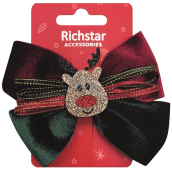 Mašle na klipu do vlasů sametová vánoční, se sobem 11 x 8,5 cm