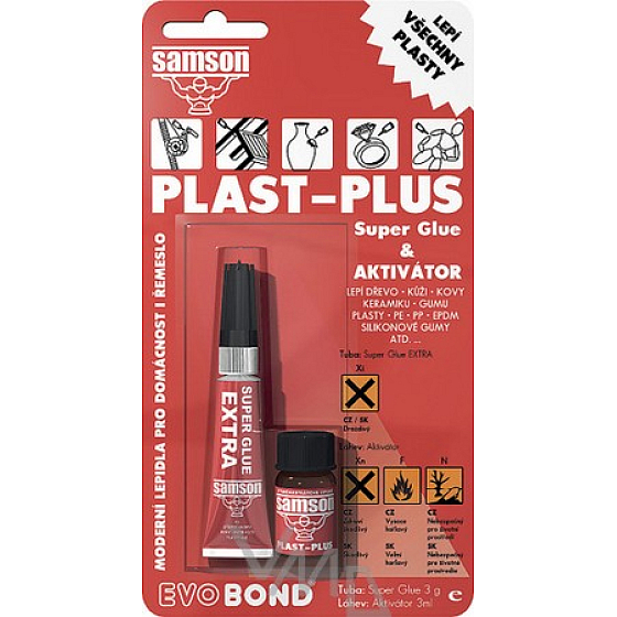 Samson Plast Plus Superkleber- und Aktivatorset zum Verkleben von hauptsächlich Antihaftkunststoffen3 g, 3 ml