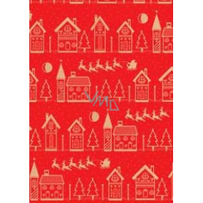 Ditipo Geschenkpapier 70 x 200 cm Weihnachten KRAFT rot beige Häuser