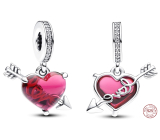 Charm Sterling Silber 925 Rotes Herz und Pfeil Muranoglas, Liebesarmband-Anhänger