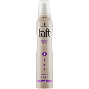 Taft Perfect Flex, Schaumhaarspray ultra stark fixierend, Haltekraft 4, 200 ml Taft Perfect Flex, Schaumhaarspray ultra stark fixierend, Haltekraft 4, 200 ml