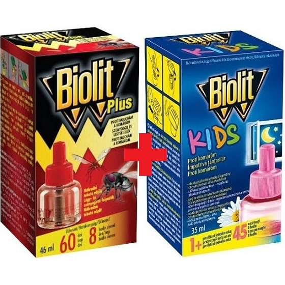 Biolit Plus Evaporator Flüssigkeit 60 Nächte gegen Fliegen und Mücken nachfüllen 46 ml + Biolit Kids Electric Verdampfer gegen Mücken 45 Nächte Nachfüllen 35 ml