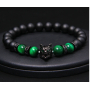 Lava schwarz + Tigerauge grün + Wolfskopf Armband elastisch Naturstein, Kugel 8 mm / 21 cm