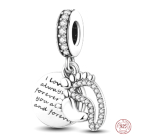 Sterling Silber 925 Ich liebe dich immer und für immer - Fußabdrücke, 2in1 Anhänger für Armband Familie