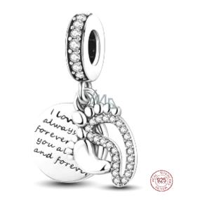 Sterling Silber 925 Ich liebe dich immer und für immer - Fußabdrücke, 2in1 Anhänger für Armband Familie Sterling Silber 925 Ich liebe dich immer und für immer - Fußabdrücke, 2in1 Anhänger für Armband Familie