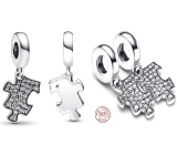 Charm Sterling Silber 925 Glitzerndes Puzzlestück, Freundschaftsarmband-Anhänger